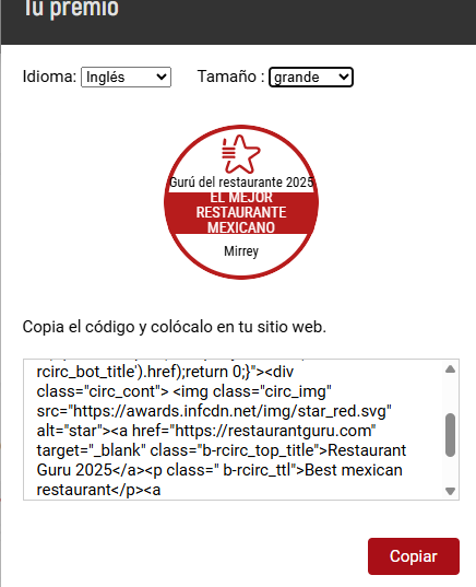 Sello Restaurant Guru 2025: el mejor restaurante mexicano, Mirrey